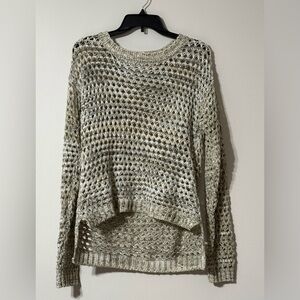 Boho Crochet Eyelash Couture Marled Grey Knit Tunic Sweater Large